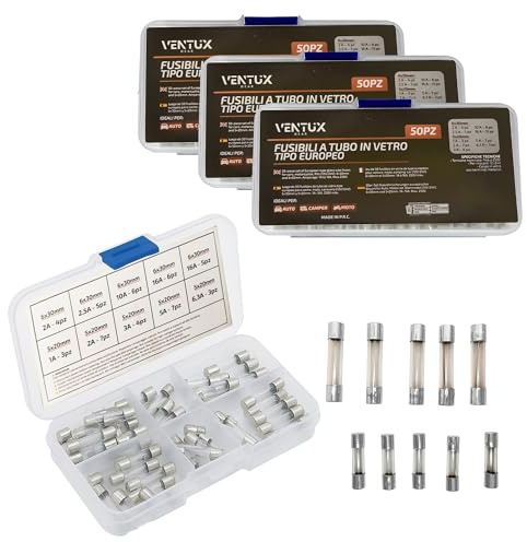 Glassäkring 150-pack 5x20 6x30 mm – europeisk typ 12V 24V kit | För bil motorcykel och båt – Snabb utlösning – Förvaringsask med fack – Vanliga amperevärden – Reserv för elsystemet