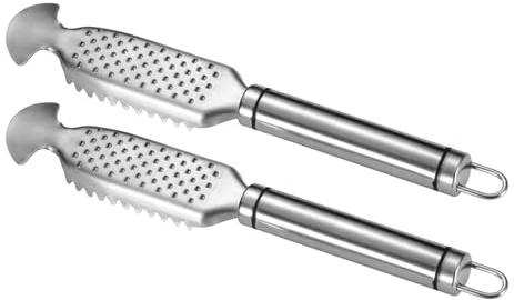 DOITOOL Lot de 2 Écailleurs à Poisson en Acier Inoxydable Lames Dentelées Outil Manuel pour Écaillage Rapide et Nettoyage des Fruits de Mer Cuisine Accessoire Ergonomique pour Poissons