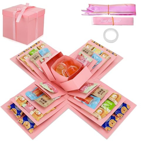 Pink DIY Explosion Gift Box, 5 Layer Surprise Box for Anniversary, Birthday, Diy Gift Box with Tapes, Creative Explosion Box Container for Memories, Personalised Gift Boxes