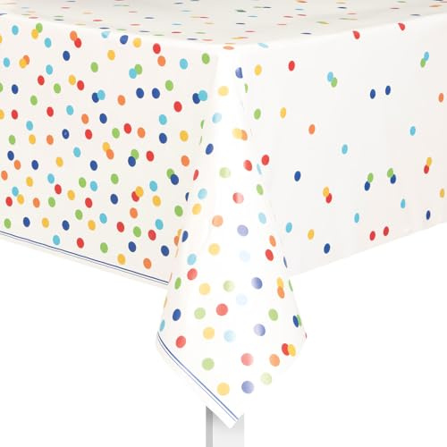 Rainbow Polka Dots Rectangular Plastic Table Cover (137cm x 213cm) 1 Piece - Vibrant & Durable Tablecloth for Parties and Events, 84 x 54