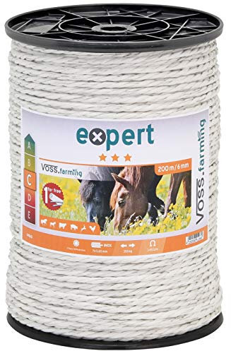 VOSS.farming 1600m Weidezaunseil 6mm Elektrozaunseil 7X 0,2 NIRO – mit Zubehör – weißes Elektroseil Weidezaun Elektrozaun Ponyzaun Pferdezaun