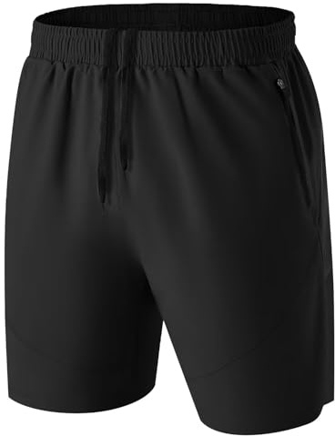 HMIYA Herren Sport Shorts Kurze Hose Schnell Trocknend Sporthose Leicht mit Reißverschlusstasche(Schwarz,EU-3XL/US-2XL)