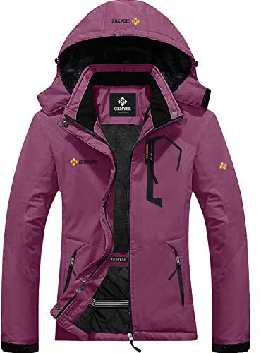 GEMYSE Damen Skijacke Wasserdicht Fleece Winterjacke Winddicht Schneejacke mit Kapuze für Outdoor Aktivitäten und Sport(Hellpink,M)