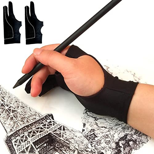 Holyzuel Drawing Glove, Digital Art Glove for Graphic Tablet, Artist Gloves with Two Fingers for iPad, Paper Sketching, Smudge Guard, Palm Rejection, Suitable for Left and Right Hand (2 Pieces, Large)