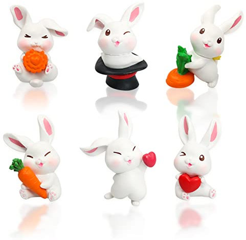 Yisscen Miniature Lapin Ornement, 6 Pièces Mini Figurine Lapin, Decoration Gateau de Pâques, Gâteau Toppers Figurine, Idéal pour Décoration de Fête de Pâques, Anniversaire, Jardin, table Ornements