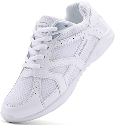 BAXINIER Girls White Cheerleading Shoes Athletic Training Dance Tennis Shoes Lightweight Youth Cheer Competition Sneakers - White 3 Big Kid
