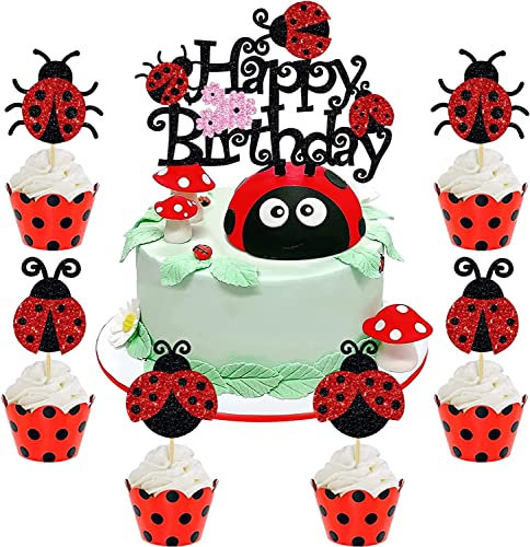 HSDSH 25 Pièces Decoration Gateau Coccinelle Cake Topper Coccinelle Gâteau Toppers Coccinelle Décorations Gâteau Coccinelle Anniversaire Fournitures De Fête d'anniversaire de Enfants Filles Garçons