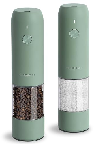 TLYSXPRO Macina Sale e Pepe Elettrico Set da 2, Ricaricabile USB-C, Macinapepe Elettrico con Grana Regolabile, Luce LED, Spazzola di Pulizia, Accessori Cucina, Sage