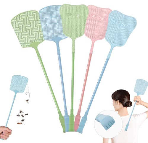 FIHODONE 5 Stück Fliegenklatsche, Pest Klatschen Fliegenabwehr Mit Rückenkratzer, 59 x 14cm Fly Swatter Fliegen Control Fliegenklatsche Stabil, Große Schlagfläche Insektenabwehr Für Repel Flies Wespen