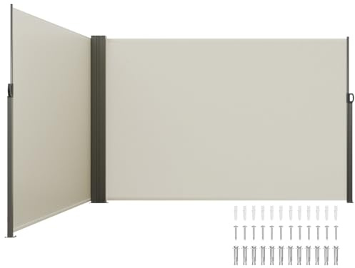 VEVOR Tenda Laterale Retrattile, Schermo Privacy Esterno Giardino Balcone Terrazza 200x600 cm, Frangivista Retrattile Poliestere 180g Impermeabile, UV30+ Paravento Divisorio per Cortile Balcone Beige