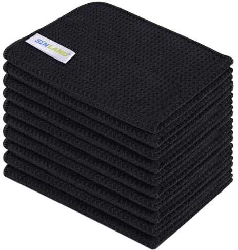 SINLAND 10 Stück Mikrofaser Waffel Küchentücher Blank Handtücher Waffelstruktur Geschirrtücher schnell trocknend Küchenhandtücher 40,6 x 61 cm schwarz