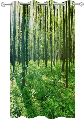 Hiseng Tende per Gazebo Impermeabile 1 Pezzi Tende da Esterno con Anelli, 3D Stampa di Foresta Tenda da Esterno Oscurante per Balcone Giardino Terrazzo Veranda e Finestre (140x260cm,Erba)