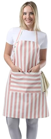 TOSHEX Kitchen Apron Waterdrop Resistant Cotton Apron with adjustable Aprons for Women with Pockets Cooking Apron Chef Apron for Men (1, Powder Pink)