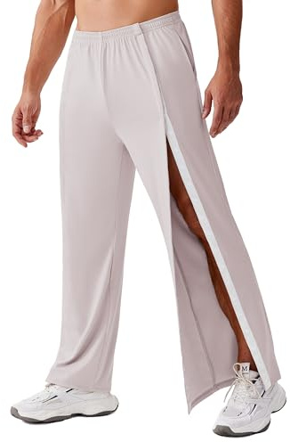 Deyeek Mens Tear Away Pants After Hip Knee Surgery Breakaway Pants for Elderly Bedridden Tearaway Sweatpants with Pockets Light Gray