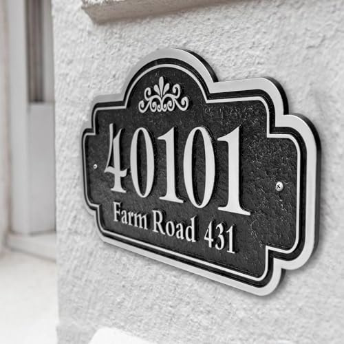 Custom Address Plaque Sign, Address Numbers Signs Plate for House Outside Yard,Apartment,Office,Mailbox,Street,Garage,911 Visibility Signage (Style 4,Black/Silver)