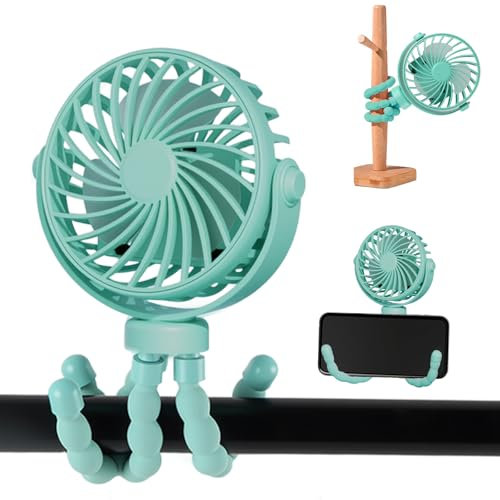 Fancysky Ventilador Portátil para Cochecito,Ventilador USB de Trípode Silencioso Multifunción 3 Velocidade Rechargeable 360° Rotate Flexible Tripod Para Silla de Paseo,Escritorio,Cuna (Azul)