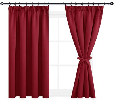 DWCN Gardinen Blickdicht Vorhänge mit Kräuselband 2er Set H145 x B140 cm, Verdunklungsvorhänge mit Vorhang-Krawatten, Vorhänge Wohnzimmer Schlafzimmer Thermogardine Kälteschutz Wämreisolierende, Rot