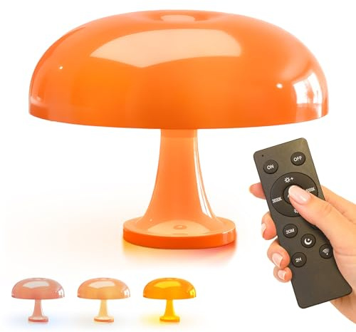 Lampada da comodino a LED senza fili-Lampada a fungo design vintage Space Age-lampada da tavolo arancione con telecomando, batteria ricaricabile USB, 3 colori, dimmer touch, illuminazione atmosfera