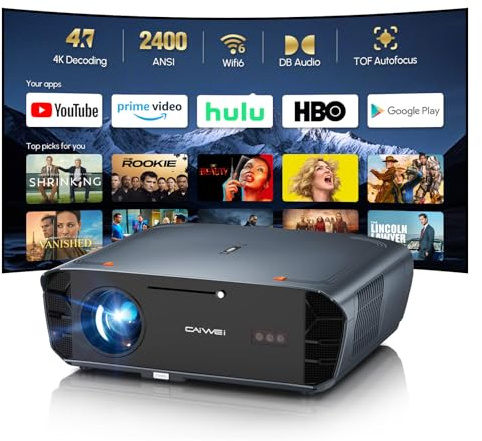 Smart 4K Projector Google TV & Built-in Apps, 2400ANSI High Bright Daylight Projector, Ultra HD Daytime Projector ToF Auto Focus/Keystone, WiFi6/Bluetooth/HDMI2.1 for Home Theater Outdoor Movie Gaming