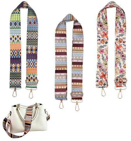 3 PCS Correa de Bolso Bandolera Ajustable, Correa de Hombro Ancha Colorida 3.8cm con Mosquetón, 70x126cm Correa de Repuesto para Mujer Bolso de Mano Cruzado Cámara