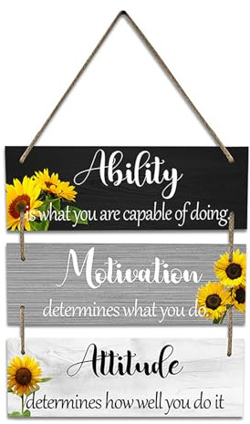 Set targhe da muro per uffici in legno con citazioni ispiratrici, capacità motivazionali, motivazione, atteggiamento, cartelli appesi, set cartelli motivazionali regalo