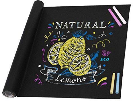 Tableau Noir Adhésif Effaçable Autocollant Mural Réutilisable et Amovible Blackboard Sticker avec 5 Craies Offerts pour l'Ecole Bureau Maison 45cm x 200cm
