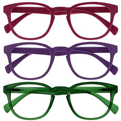OPULIZE Pop 3 Pacco Retrò Giro Liscio Opaco Pink Porpora Verde Uomo Donna Occhiali Da Lettura Cerniere Molla RRR2-456 +3,50