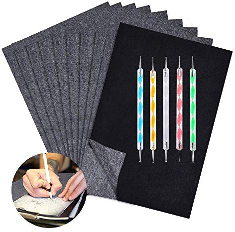 100 Blatt schwarzes Carbonpapier, Transferpapier, Graphit, A4, mit Satz Prägestifte, Idee für Papier/Holz/Leinwand/Leinwand und andere Oberflächen