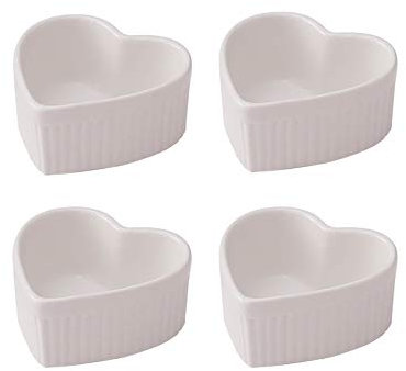 Sizikato Piatti da soufflé in porcellana a forma di cuore, 3,5 cm, per soufflé, crema brulee e salse da immersione – Set di 4