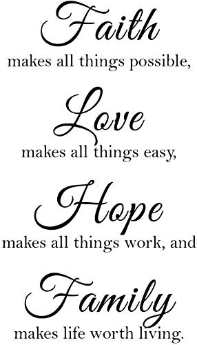 16.5 x 23.5 inches Faith Love Hope Quotes Wall Stickers Decals Decor, Removable DIY Saying Wall Art Decals Sticker, Easy Peel and Stick Wallpaper for Bedroom Living Room (Black)