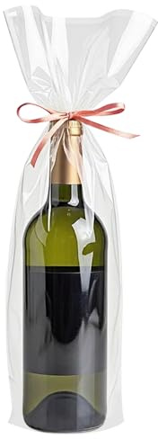 Morepack Cellophane Bags for Wine Bottles,6x18 Inches 100Pcs Clear Wine Gift Cello Bags With Twist Ties