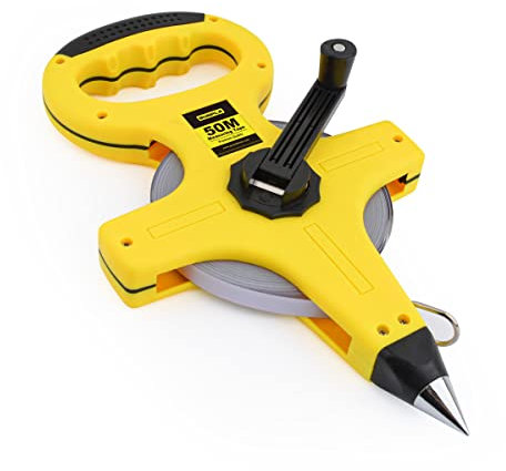 Gunpla Open Reel Tape Measure Surveyor Work, 50m/165ft Imperial & Metric Steel Accurate Measuring Stretch Tapes for Survey Power Utility Distance Measurement Boundary Map