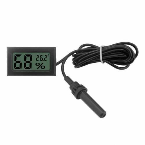 Fasizi 2-in-1 Digitales LCD-Thermometer-Hygrometer mit externem für Reptilien-Inkubator, Aquarium, Geflügel, Schwarz