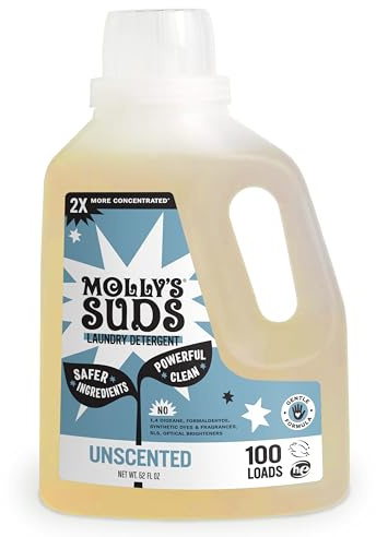 Molly's Suds Liquid Laundry Detergent | Clean Laundry Detergent Soap for Sensitive Skin | 2x Concentrated, High Efficiency (HE) | Unscented - 100 Loads