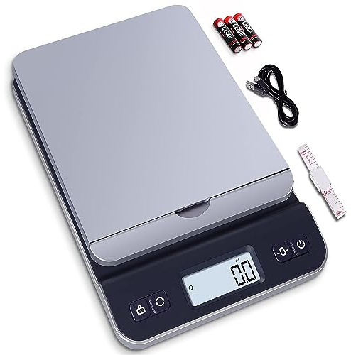 QP Shipping Scale, 86lb/0.1oz High Accuracy Digital Postal Scale for Packages, Hold/Tare Function, Backlit LCD Display, Flip-up Holder, Postage Scale, Mail Scale, Battery & Tape Measure Included