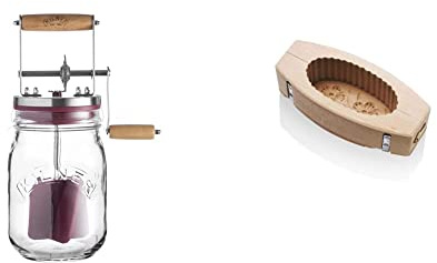 Kilner, dispositivo manuale per fare il burro & La Bonne Graine BAR104 - Stampo per Burro, con Incisione di Fiori, in Legno