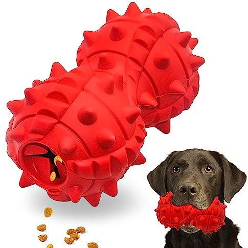 Autoau Hundespielzeug Kauspielzeug für Hunde, Robuster Naturkautschuk, Füllbar mit Leckerlis, Unzerstörbar für Normale Kauer, Zahnpflege, Futterball Kleine Mittelgroße Große Hunde, Rot