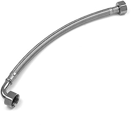 Xcel Home WRAS Approved Elbow 1/2 (90°) x 1/2 BSP x 300mm Flexible Pipe Connectors | 2 Sizes - Single Pipe | Elbowed Stainless Steel Braided Flexi Pipes for Boilers, Plumbing Bathrooms, Kitchens