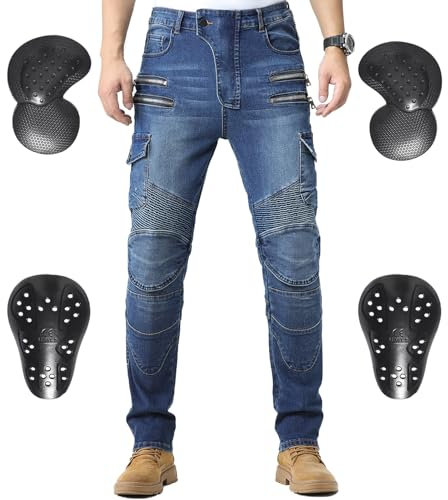 CTBQiTom Herren Motorrad Hosen Motorrad Jeans Gepanzerte Biker Hosen mit Abnehmbarer CE Rüstung,Blue,S=30W/30L