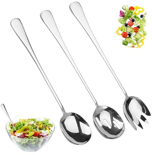 3 Pezzi Forchetta da Insalata, Cucchiaio da Insalata Grande, Set Posate da Insalata, 28cm Posate per Insalata con Manico Lungo, per Cucina, Hotel, Ristorante, Festa, Lavaggio in Lavastoviglie