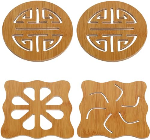 4 Sottopentola in Bambu Naturale,Set di Sottopentole Antiscivolo Resistenti al Calore per Cucina Piatti Caldi, pentole e padelle
