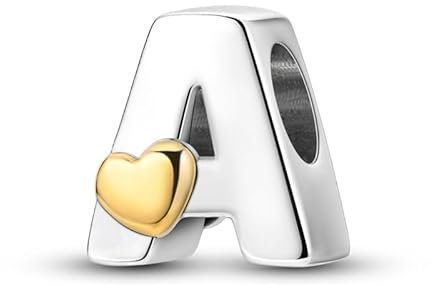 LIGHTDOG Frauen 925 Sterling Silber Charms 26 A Herz Buchstaben Bead Anhänger für Armbänder Charms kompatibel mit Europäischen Armbänder für Frauen Fit Pandora Anhängers Charm Ciondolo Letter