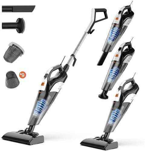 Hihhy Staubsauger, 20000 PA Stielstaubsauger mit Kabel, 600W Staubsauger Beutellos, 6 M Netzkabel, 9 Zusätzliche Filter, für Auto, Haus, Tierhaare