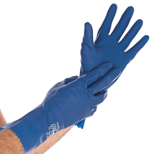 FRANZ MENSCH 2 Stück Chemikalienschutzhandschuhe Satin Blue | Latex, Packung, blau, 10/XL, L: 30cm, Chemikalien Schutz Handschuhe, Chemie Handschuhe