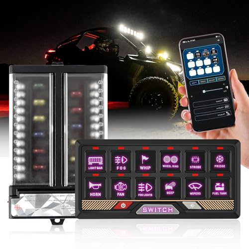 Chelhead RGB 12 växlar Bluetooth kontrollpanel Acc batteristyrning vippströmbrytare momentanipulsbrytare för LED-ljuslist appkontroll vattentät, kompatibel med lastbil, båt, SUV, husbil