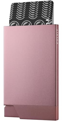 VULKIT Porte Carte Homme ou Femme Metallique Portes Cartes Bancaires Sécurisé Slim Porte Carte de Credits RFID Étui Rigide Pop Up pour 6-8 Cartes, Or Rose