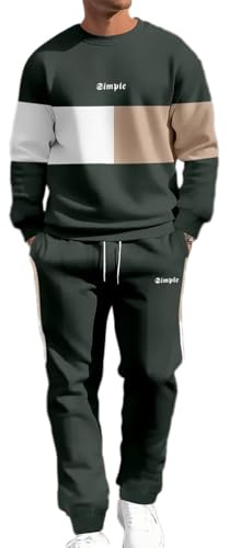 seiveini Chándal 2 Piezas Hombre Mangas Largas Conjunto de Chándal para Hombres Sudadera Deportivo y Pantalones Larga Cintura Elástico Completo Chandal A Ejercito Verde M