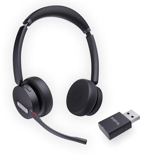 Yealink WH64 Hybrid DECT & Bluetooth Kabelloses Headset mit 3 Mikrofon für die Arbeit mit Dongle, 492ft Reichweite, 26H Sprechzeit, Büro tragbare Stereo Headsets für PC Laptop IP-Telefon