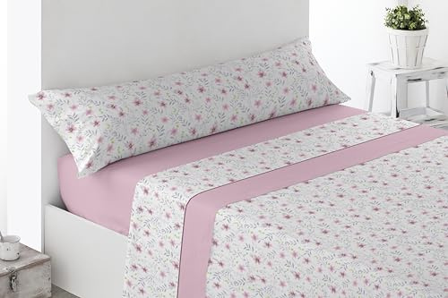 HaraDeco Juego de Sabanas 3 Piezas - Poliéster Microfibra Tacto Satén- Bajera, Encimera y 1 Funda de Almohada Larga, Estampada para Todas Estaciones (Ariza Rosa, Cama 105x190/200cm+28cm)