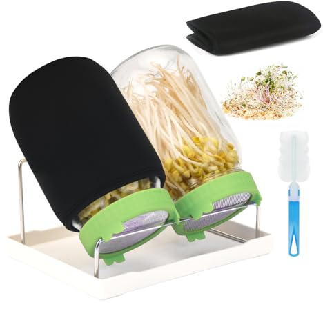 Toowood Sprouting Jar Set 2-Pack 1000ml Glass Jars - Ventilated Lid Design, Effortlessly Grow Organic Sprouts/Wheatgrass, Kitchen Gardening Essential (2, Green)